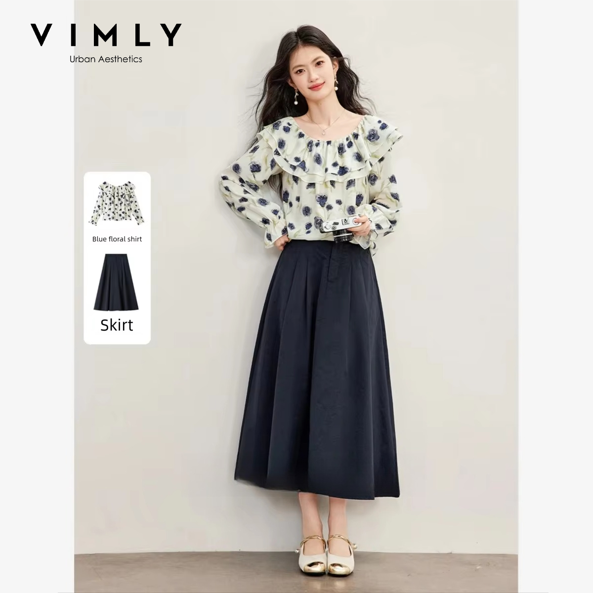 Blouse Off Shoulder - VIMLY ダブルレイヤー ラッフル オフショルダー ブラウス ハイウエスト