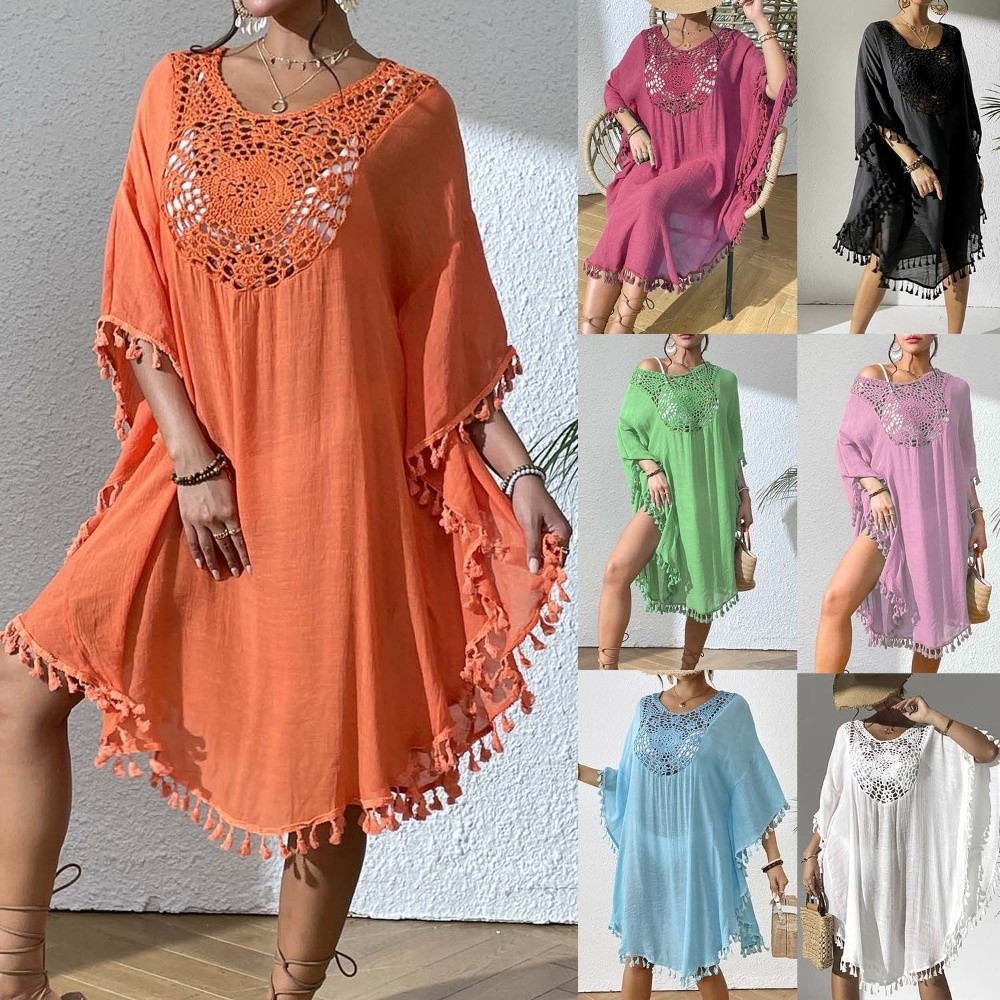 Cover Up Kaftan - スクエアネックサマーサンスクリーンスモック中空アウトルーズ水着カバーアップドレス水着バケーションビキニカバーアップ女性用