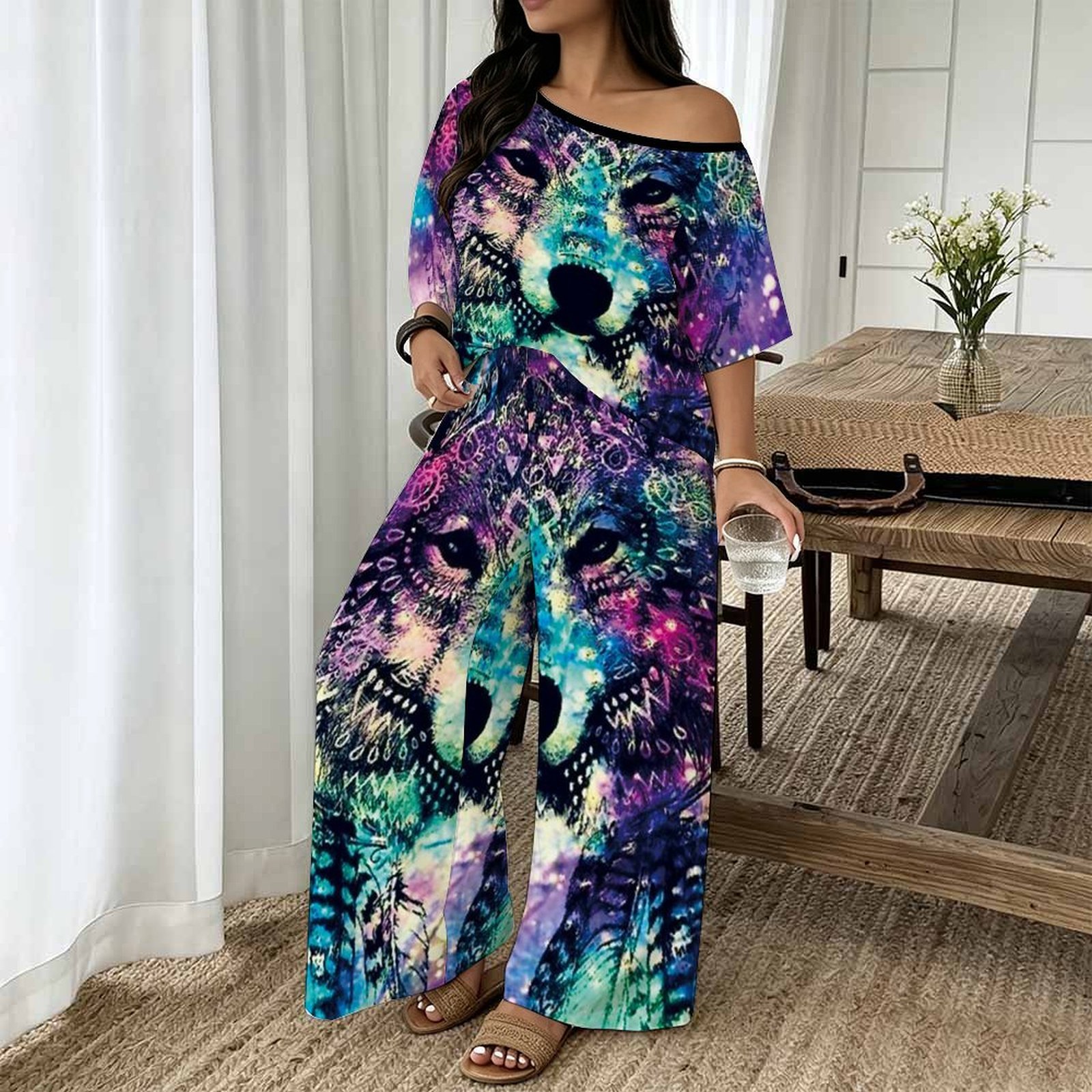 プラスサイズ女性用春夏ファッションプリントツーピースオフショ - Blouse Off Shoulder のレビューと価格