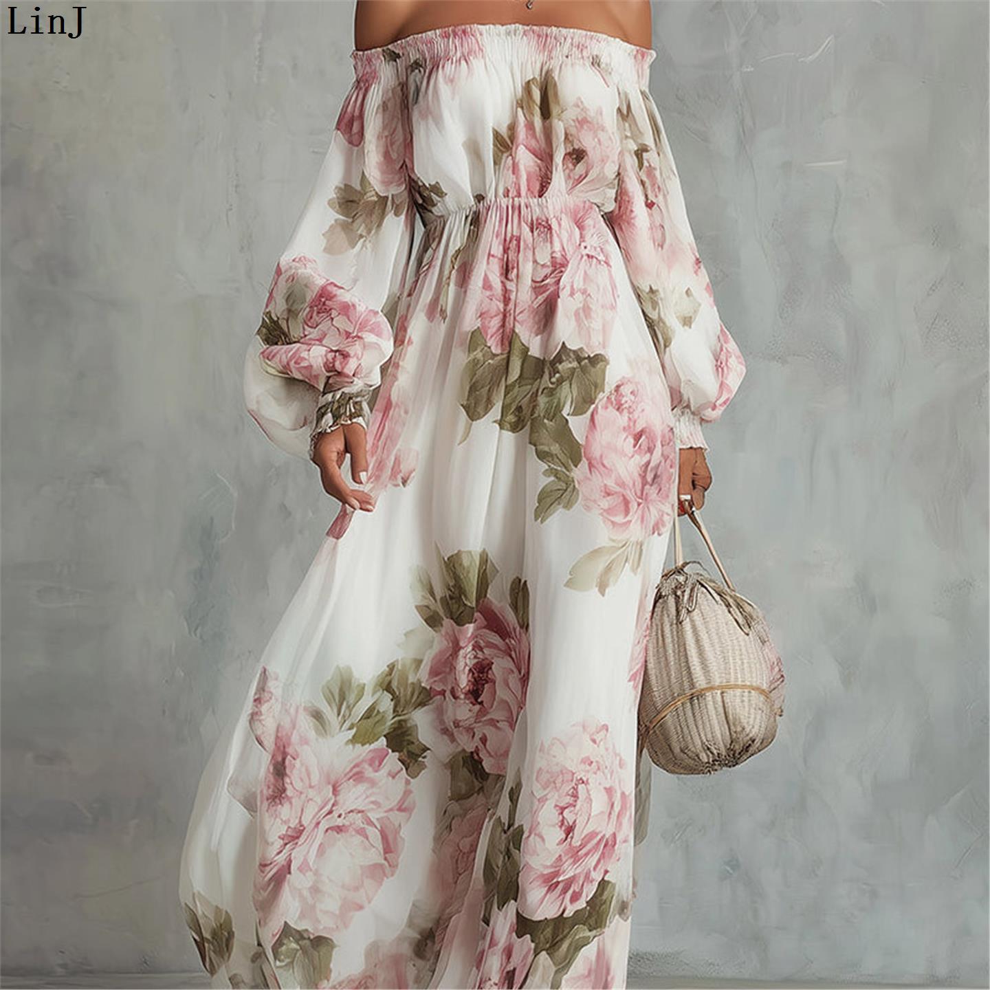 LinJ2026 レディース ホリデー ワンショルダー 花柄 - Midi Skirt Floral のレビューと価格