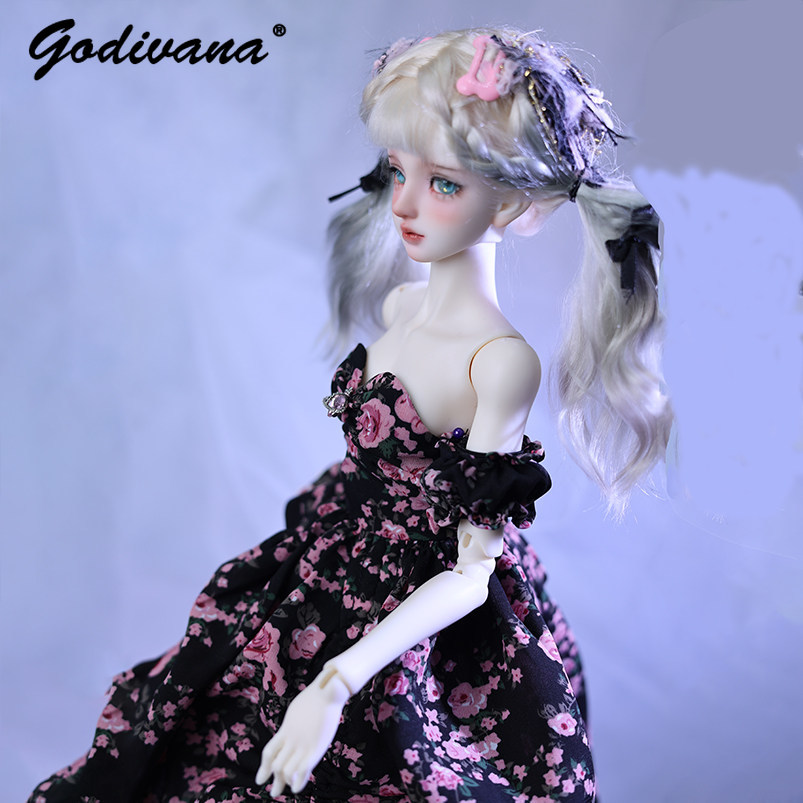 1/4 BJDドール用ドレス。黒地にピンクの花柄が描かれたロ - Midi Skirt Floral のレビューと価格