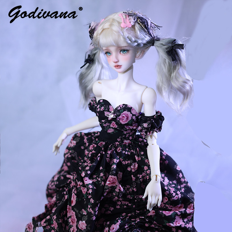 1/4 BJDドール用ドレス。黒地にピンクの花柄が描かれたロ - Midi Skirt Floral のレビューと価格