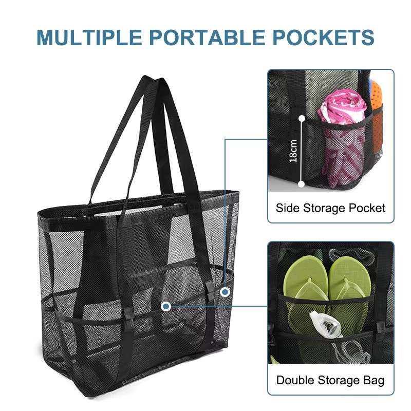 特大サイズのメッシュ製ビーチバッグ1個。子供用の水遊び用バッ - Tote Bag Beach のレビューと価格
