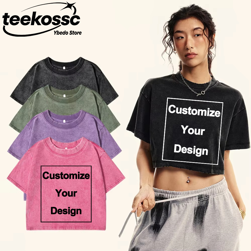 Y2k カスタムソリッドウォッシュ Tシャツ綿レディース夏  - Crop Top Crochet のレビューと価格